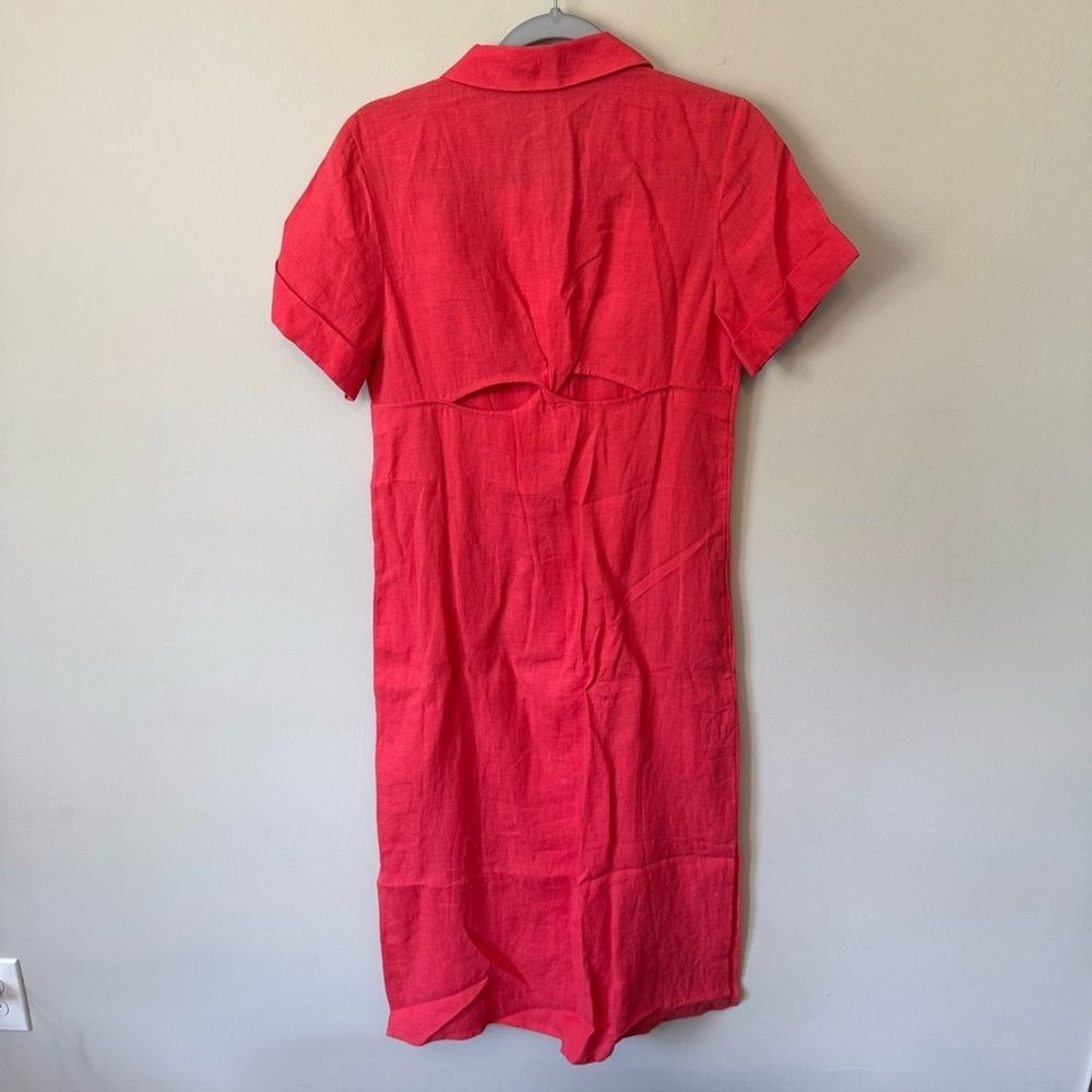 Maje Size 38 Cutout Twisted 100% Linen Midi Shirt Dress - Picture 7 of 10